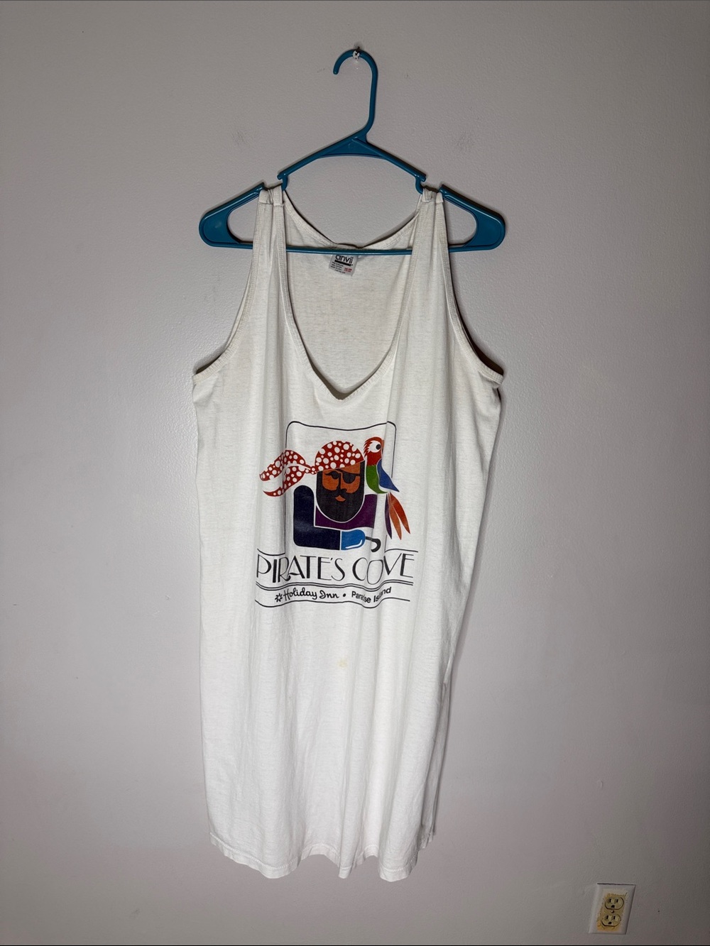 Anvil White Tank Top Vintage Cover Up One Size